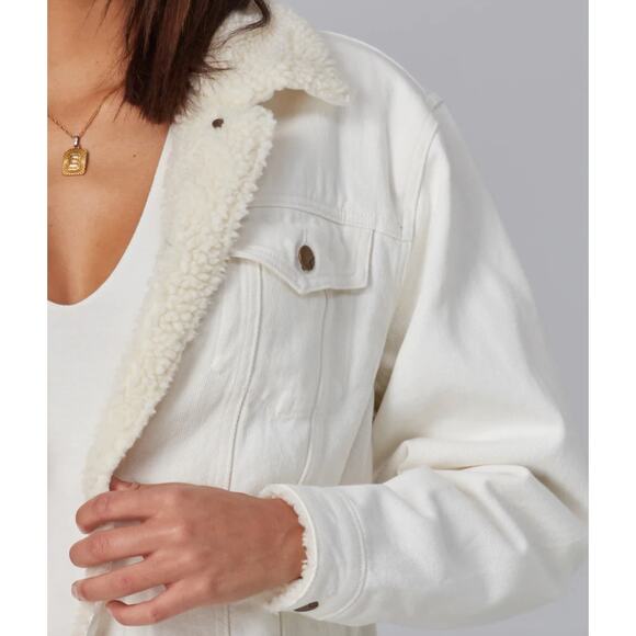 Lola Jeans Sherpa Lined Denim Jacket Medium – Off White Cozy Western Boho NWT - Picture 3 of 13